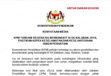 KPM Ambil Tindakan Segera Tangani Isu Keselamatan di SK Balaban Jaya